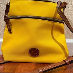 Dooney & Bourke Yellow and Brown Crossbody Bag with Leather Trim
